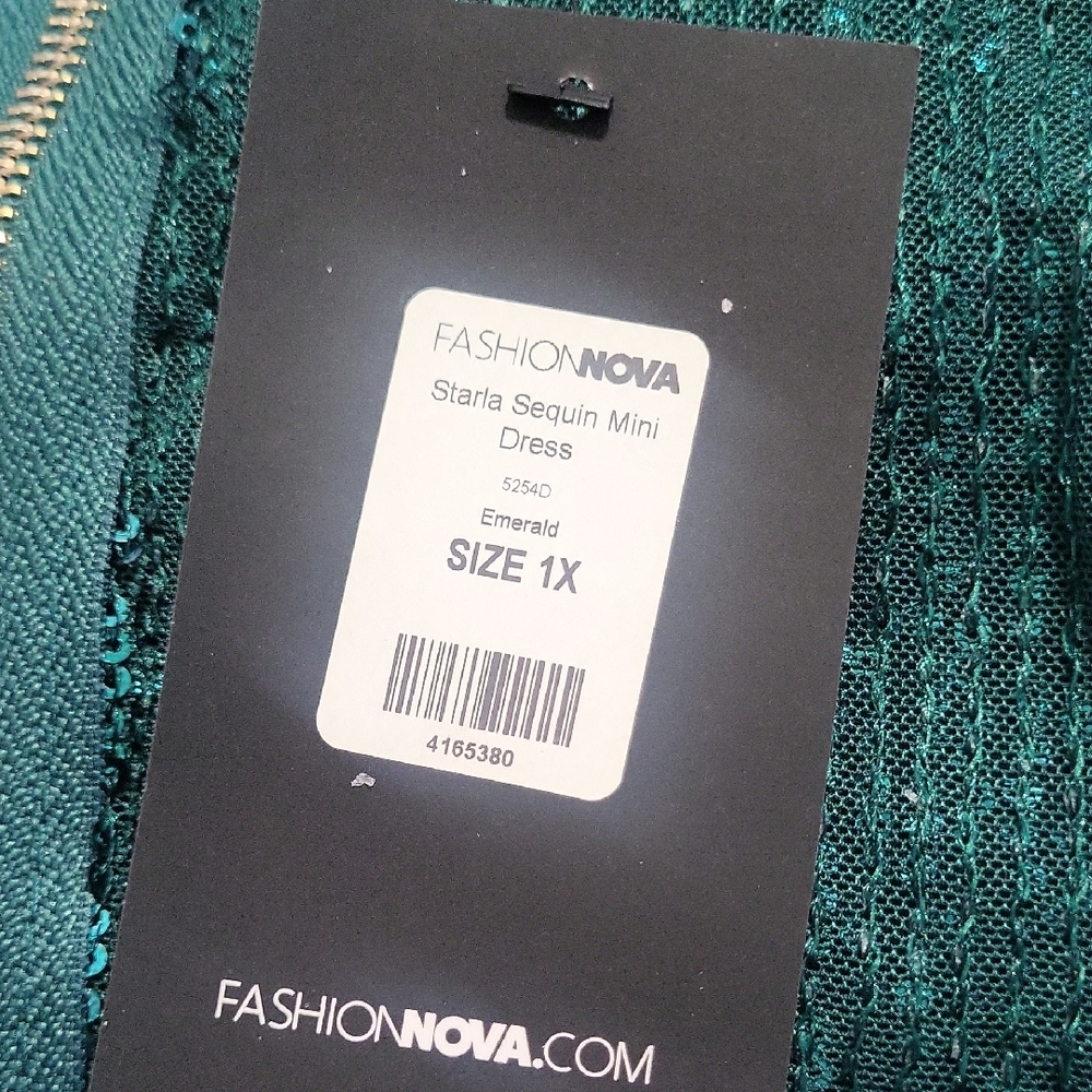 Fashion Nova Teal Sequin Long Sleeve Dress - Picture 2 of 6